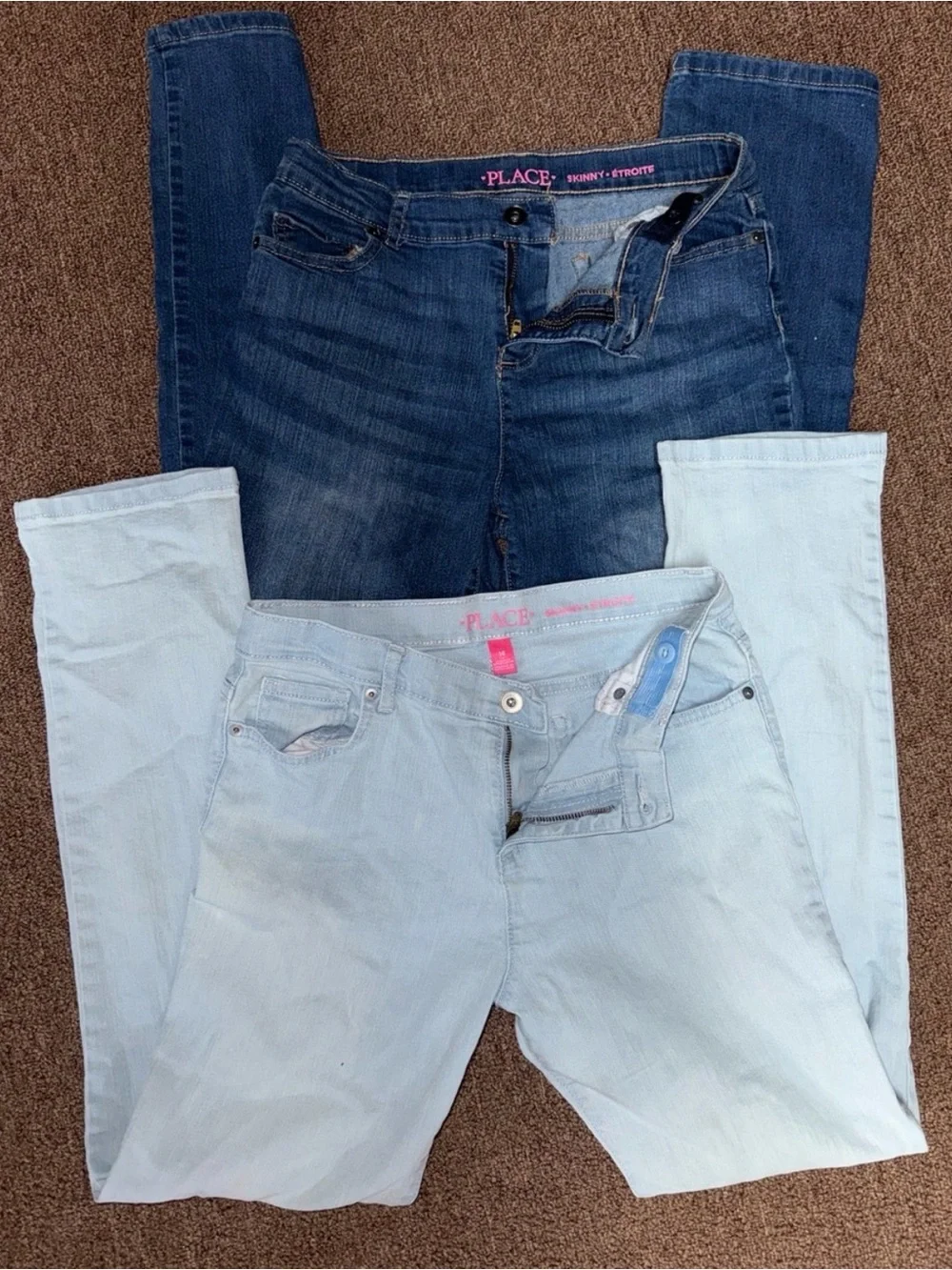 Children’s Place Girl’s Adjustable Waist Skinny Jeans in Light & Dark Blue Wash